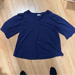 J. Jill Women's XL 100% Cotton Navy Blue Baggy Cropped Wide Arm Tunic Blouse
